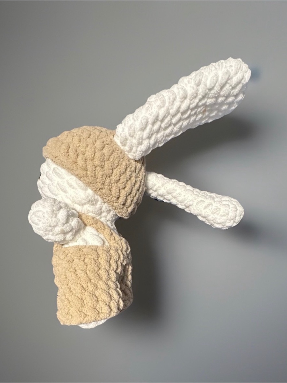Plush Bunny Stuffed Animal in White and Tan with Clothing- Cozy Crochet Plush - Picture 6 of 6